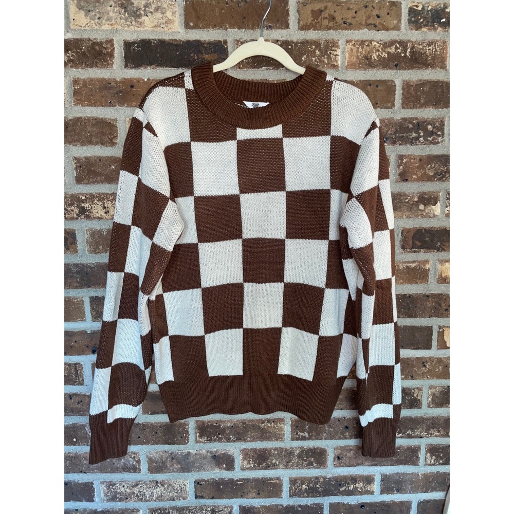 Ascot and Hart Pullover Crewneck Checkerboard Sweater